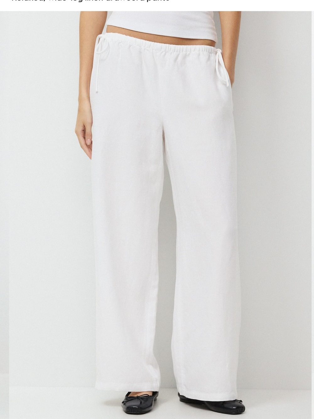 Aritzia Artisan White Wide-Leg Drawstring Linen-Blend Pants